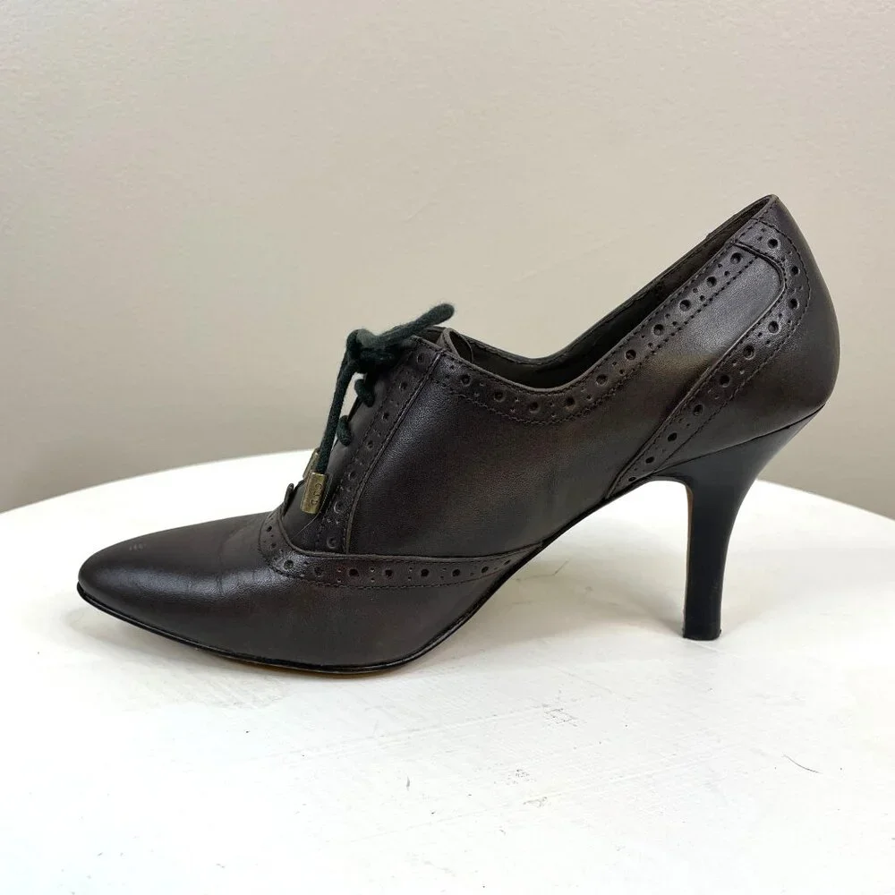 Vintage Joan & David Womens Oxford Kitten Heel Lace Shoes Size 6 Gray Steampunk